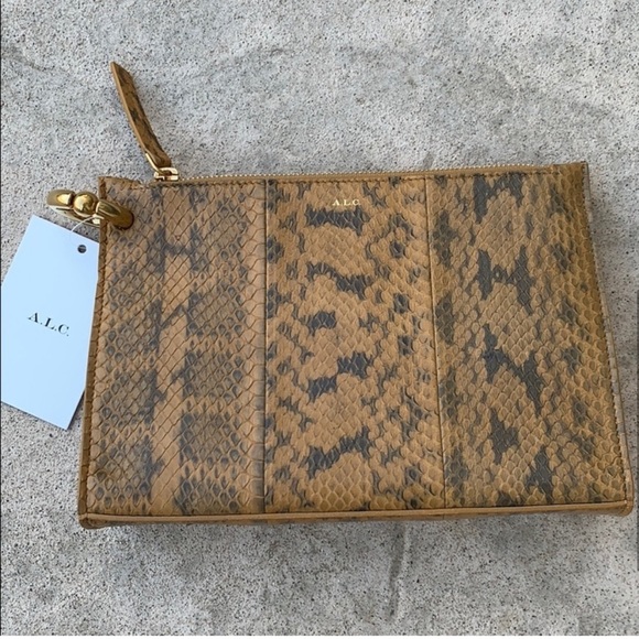 A.L.C. Joni Gold Snakeskin Handbag Clutch Purse NWT - Picture 2 of 8